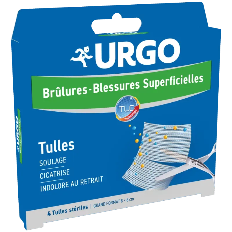 Urgo Brûlures et Blessures Superficielles 4 Tulles 8X8cm - Univers Pharmacie