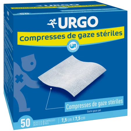 Urgo Compresses de Gaze Stériles 7,5X7,5cm 50X2 pièces