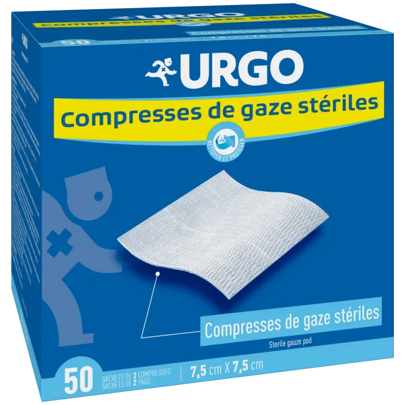 Urgo Compresses de Gaze Stériles 7,5X7,5cm 50X2 pièces
