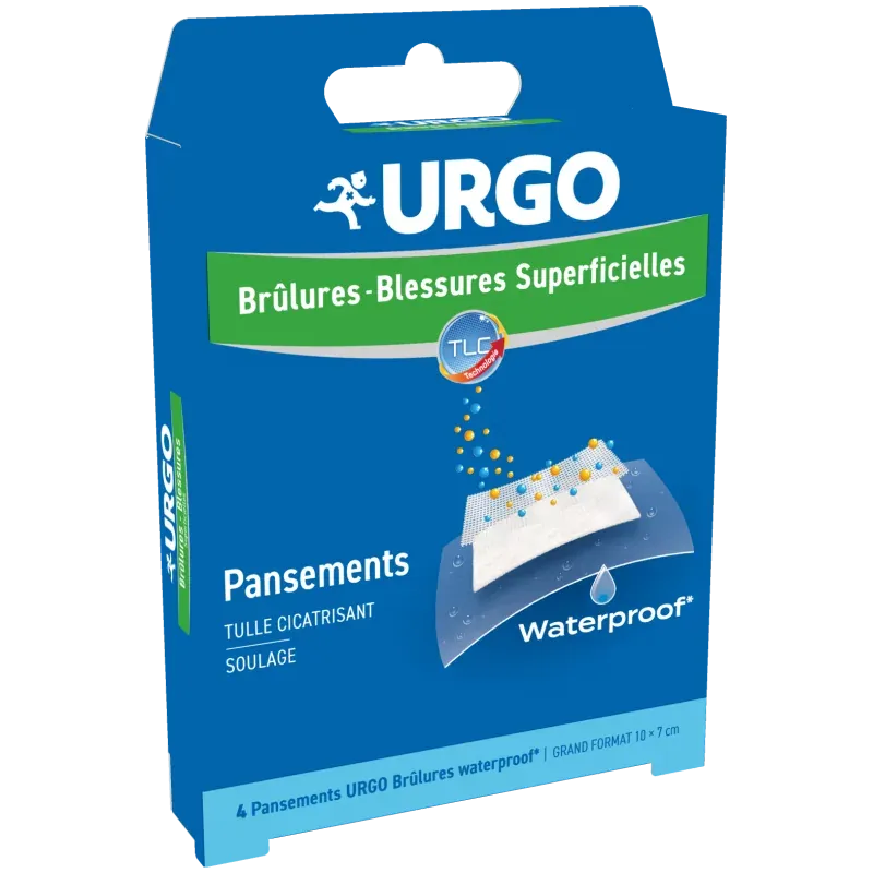 Urgo Brûlures Blessures Superficielles Waterproof Grand Format 4 pansements - Univers Pharmacie