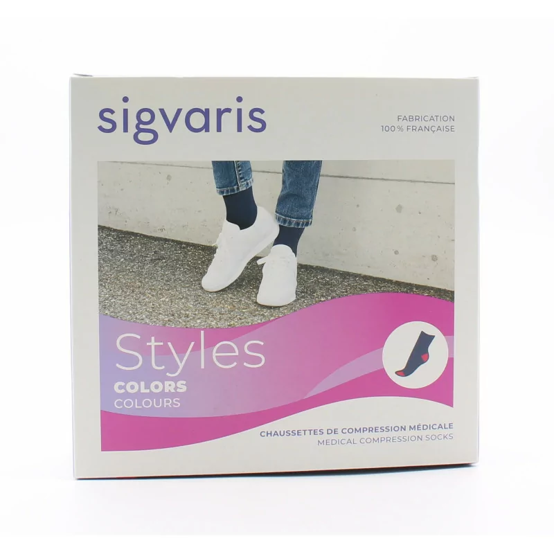 Sigvaris Styles Colors Chaussettes de Compression Médicale Marine/Turquoise Taille L Long