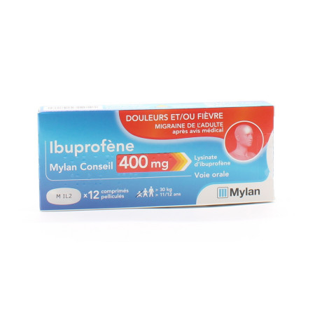 Ibuprofène Mylan Conseil 400mg 12 comprimés - Univers Pharmacie
