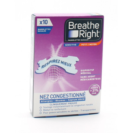 Breathe Right Bandelettes Nasales Nez Congestionné Petit/Moyen X10 - Univers Pharmacie