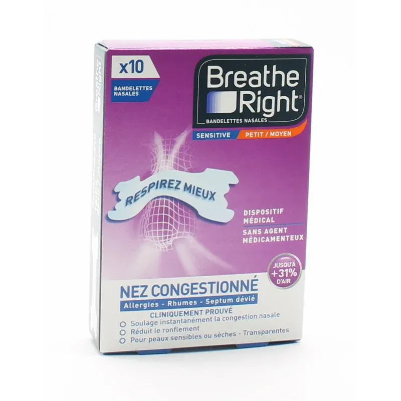 Breathe Right Bandelettes Nasales Nez Congestionné Petit/Moyen X10 - Univers Pharmacie Breathe Right Bandelettes Nasales Nez Congestionné Petit/Moyen X10 - Univers Pharmacie
