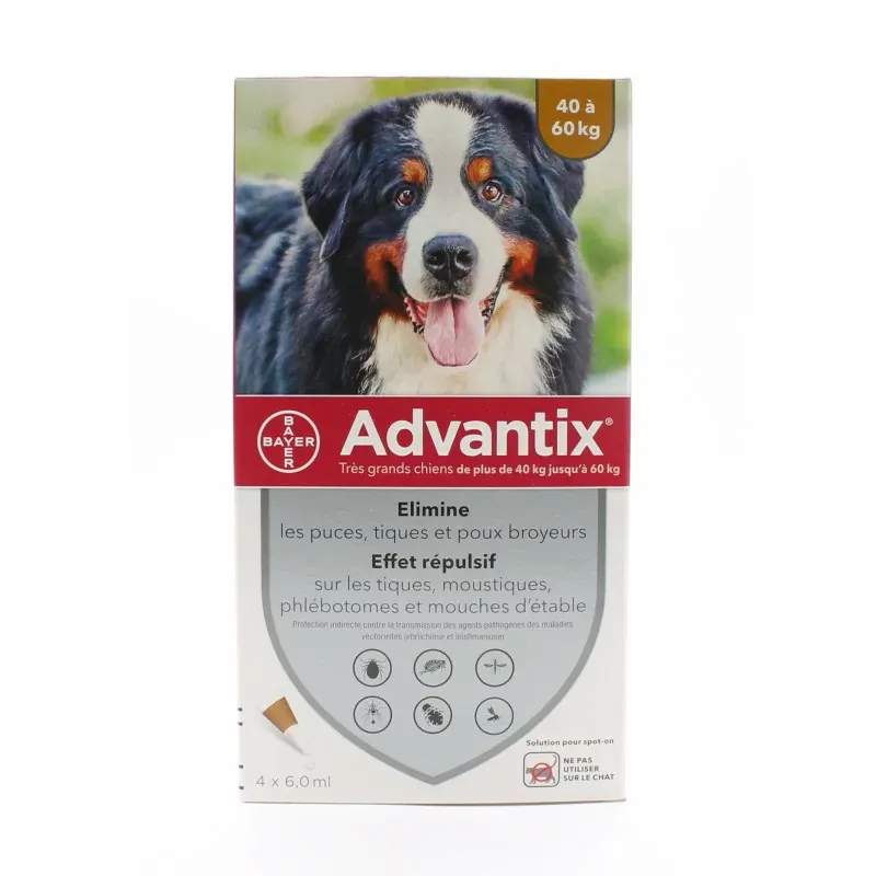 Advantix Très Grand Chien 40-60kg Pipettes 4X6,0ml - Univers Pharmacie