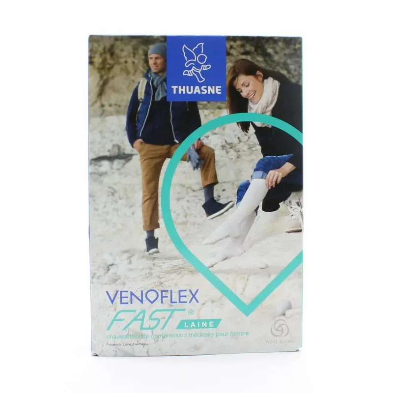 Thuasne Venoflex Fast Laine Chaussettes de Compression T2N Torsades Écru