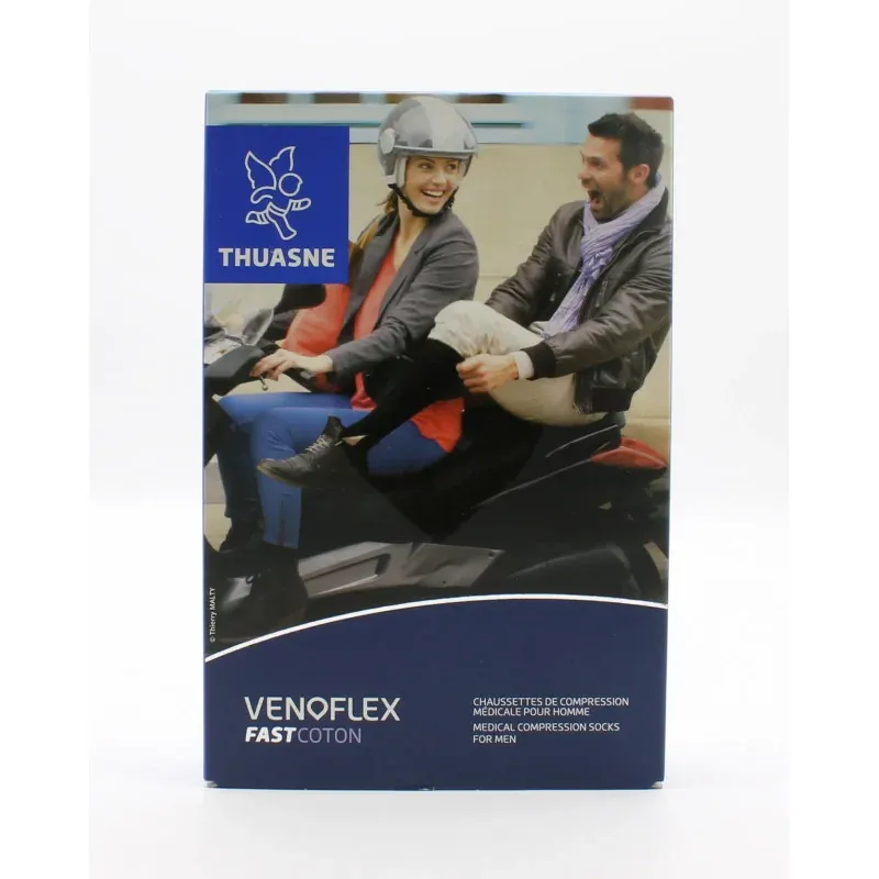 Thuasne Venoflex Fast Coton Chaussettes de Compression T2N Côte Noir - Univers Pharmacie