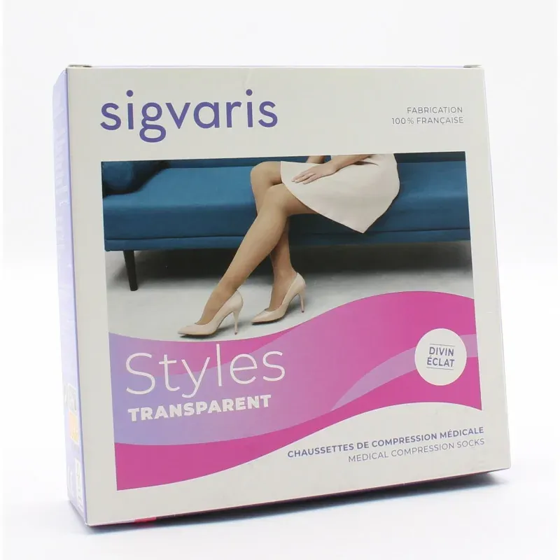 Sigvaris Styles Transparent Divin Éclat Classe 2 Chaussettes Beige 120 XL Long - Univers Pharmacie