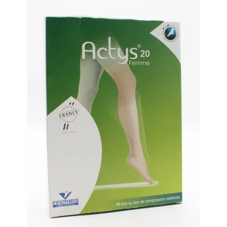 Actys 20 Femme Bas Autofix de Compression Beige Clair Taille 3- Court - Univers Pharmacie