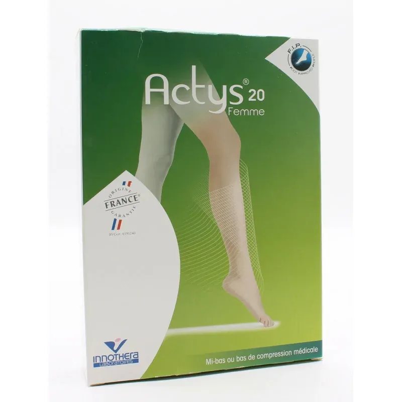 Actys 20 Femme Bas Autofix de Compression Beige Clair Taille 2+ Court - Univers Pharmacie