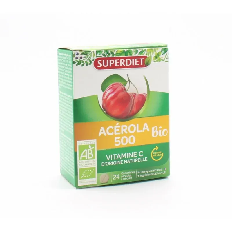 Superdiet Acérola 500 Bio 24 comprimés - Univers Pharmacie