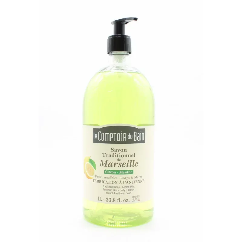 Le Comptoir du Bain Savon de Marseille Citron Menthe 1L - Univers Pharmacie