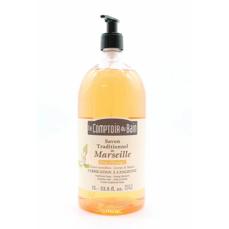 Le Comptoir du Bain Savon de Marseille Fleur d'Oranger 1L - Univers Pharmacie Le Comptoir du Bain Savon de Marseille Fleur d'Oranger 1L - Univers Pharmacie