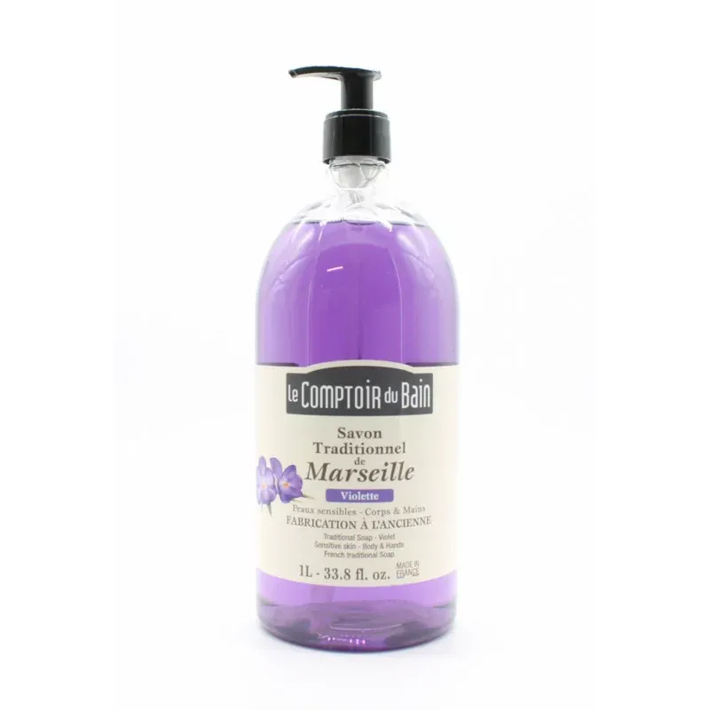 Le Comptoir du Bain Savon de Marseille Violette 1L - Univers Pharmacie