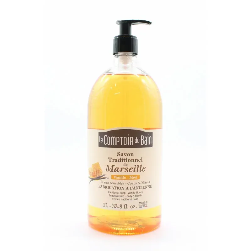 Le Comptoir du Bain Savon de Marseille Vanille Miel 1L - Univers Pharmacie Le Comptoir du Bain Savon de Marseille Vanille Miel 1L - Univers Pharmacie