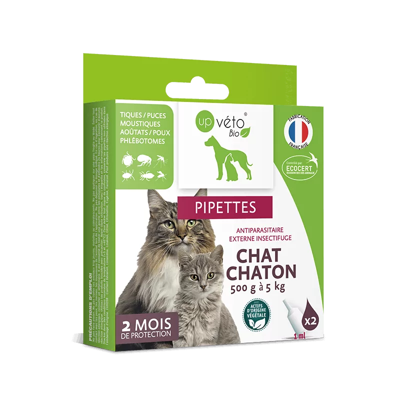 Up Véto Bio Pipettes Antiparasitaires Externes Insectifuge Chat et Chaton 2X1ml - Univers Pharmacie