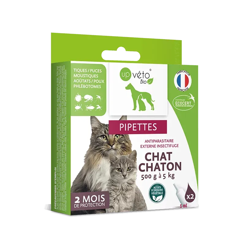 Up Véto Bio Pipettes Antiparasitaires Externes Insectifuge Chat et Chaton 2X1ml - Univers Pharmacie
