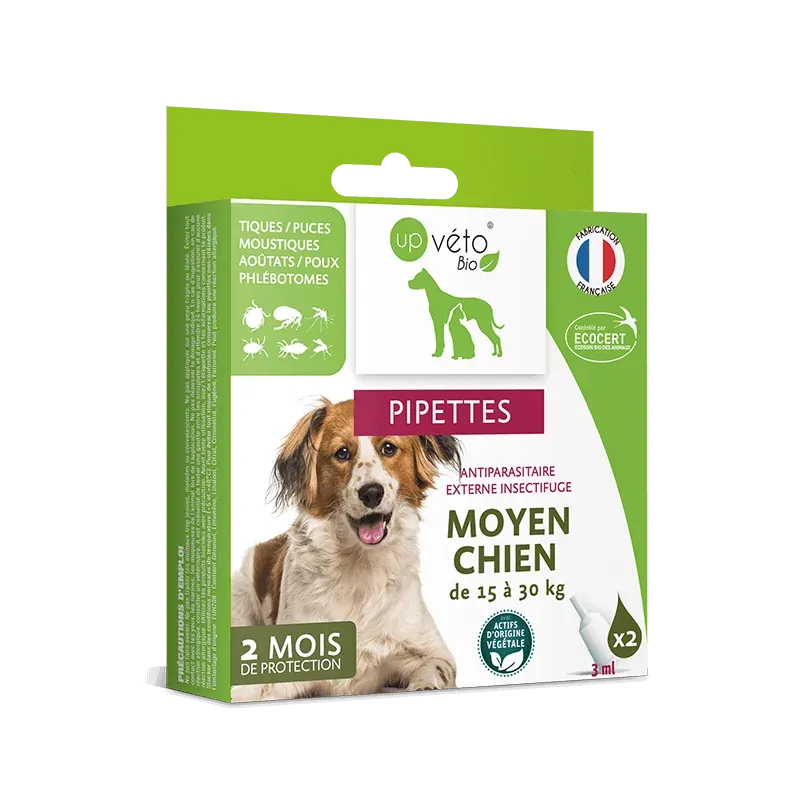 Up Véto Bio Pipettes Antiparasitaires Externes Insectifuge Moyen Chien 2X3ml - Univers Pharmacie