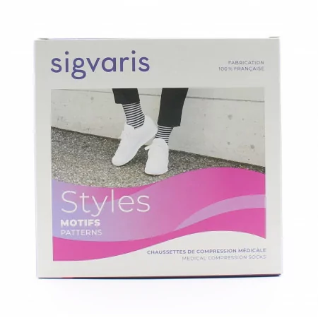 Sigvaris Styles Motifs Chaussettes Taille L Long Blanc/Bleu - Univers Pharmacie