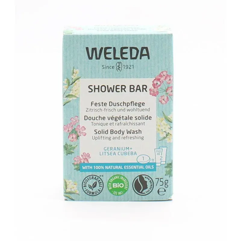 Weleda Shower Bar Savon Solide Bio Géranium et Litsea Cubeba 75g - Univers Pharmacie