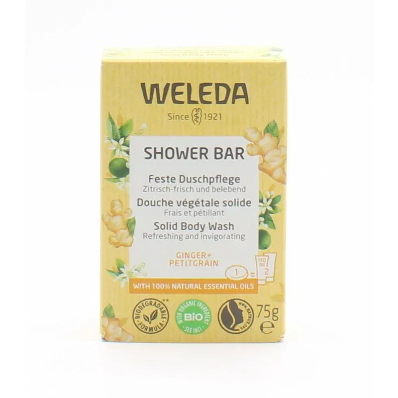 Weleda Shower Bar Savon Solide Bio Gingembre et Petitgrain 75g - Univers Pharmacie
