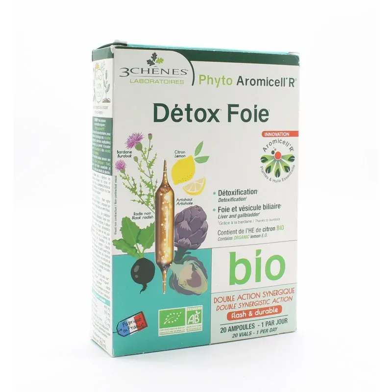 3 Chênes Phyto Aromicell'R Détox Foie Bio 20 ampoules - Univers Pharmacie