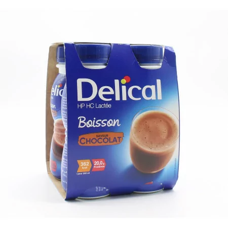 Delical HP HC Lactée Boisson Saveur Chocolat 4X200ml - Univers Pharmacie