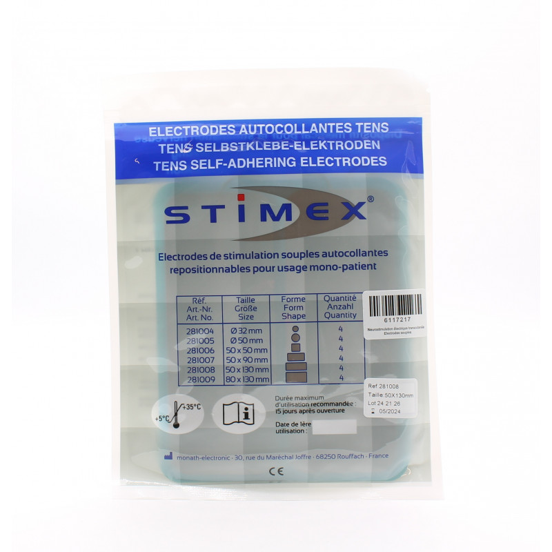 Stimex Électrodes Autocollantes Tens 50X130mm X4 - Univers Pharmacie