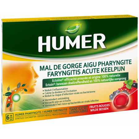 Humer Mal de Gorge Aigu Pharyngite Fruits Rouges 20 pastilles - Univers Pharmacie