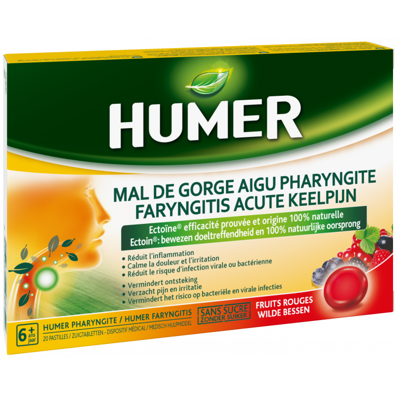 Humer Mal de Gorge Aigu Pharyngite Fruits Rouges 20 pastilles - Univers Pharmacie