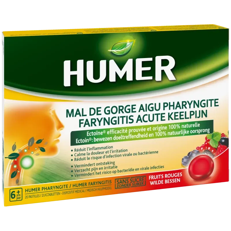 Humer Mal de Gorge Aigu Pharyngite Fruits Rouges 20 pastilles - Univers Pharmacie