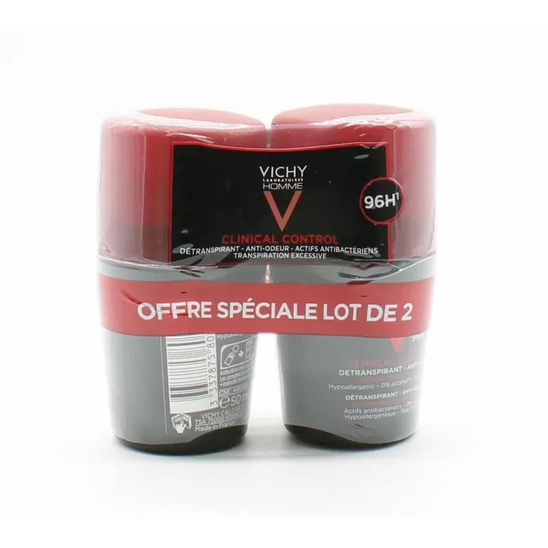 Vichy Clinical Control Détranspirant Anti-odeur 96H Homme 2X50ml - Univers Pharmacie