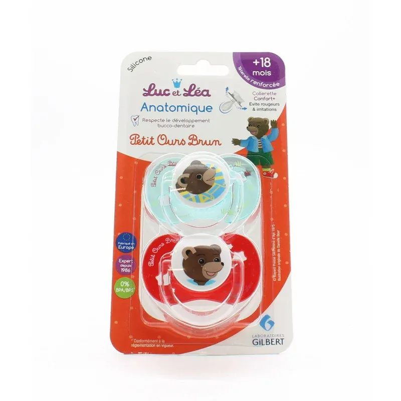 Luc et Léa Sucette Anatomique Petit Ours Brun 18M+ X2 - Univers Pharmacie