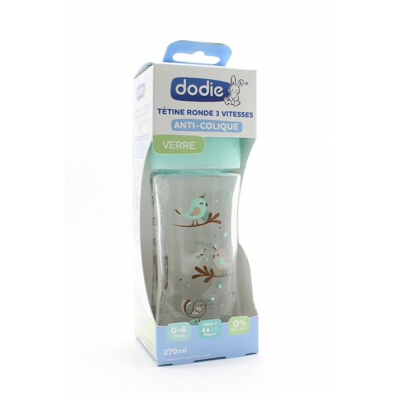 Dodie Biberon Anti-colique en Verre Oiseaux 0-6mois 270ml - Univers Pharmacie