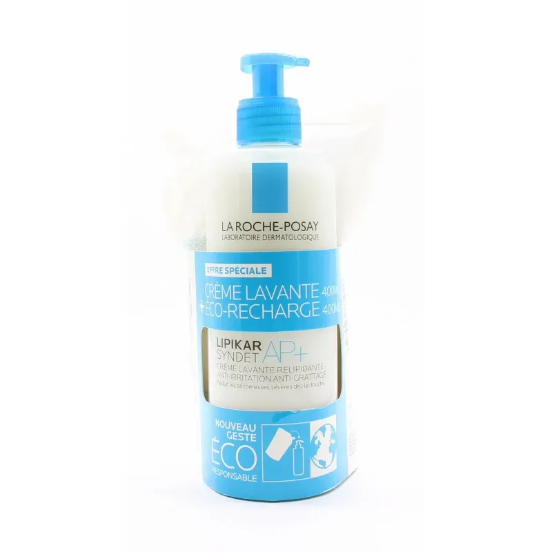 La Roche Posay Lipikar Syndet AP+ Crème Lavante + Éco-recharge 2x400ml - Univers Pharmacie