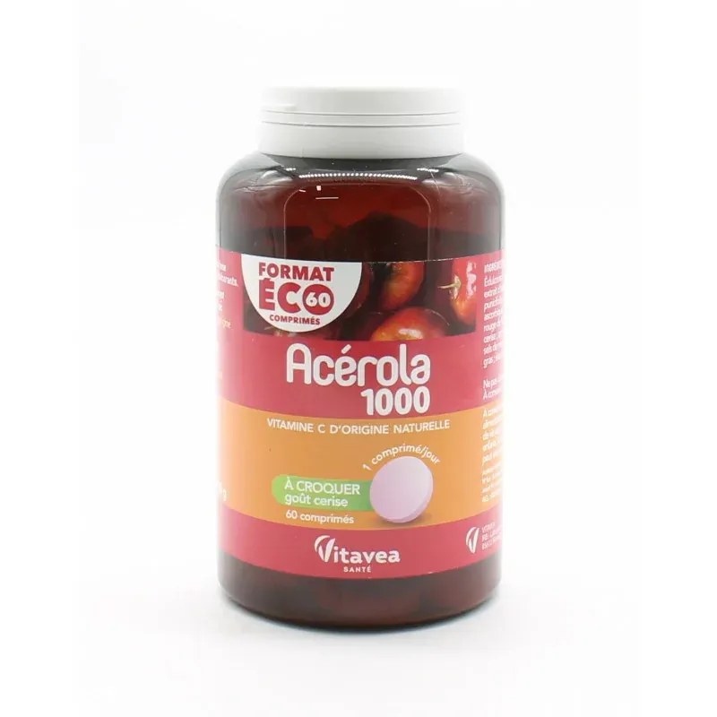 Vitavea Acérola 1000 Goût Cerise 60 comprimés à croquer - Univers Pharmacie Vitavea Acérola 1000 Goût Cerise 60 comprimés à croquer - Univers Pharmacie