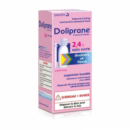 Doliprane Suspension Buvable Sans Sucre 2,4% Enfant 100ml - Univers Pharmacie