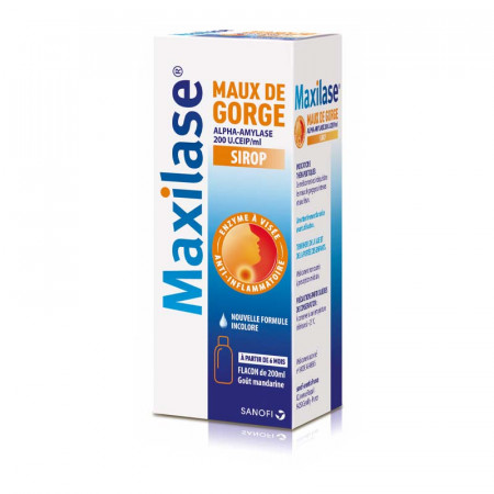 Maxilase Maux de Gorge Alpha-Amylase 200 U. CEIP/ml Sirop 200 ml - Univers Pharmacie