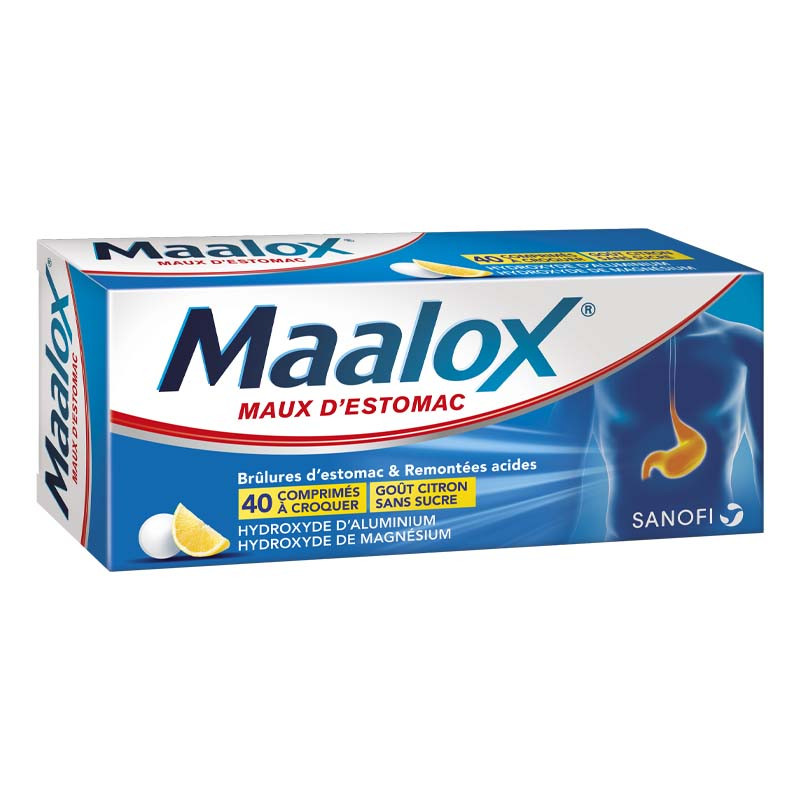 Maalox Maux d'Estomac Citron sans sucre 40 comprimés - Univers Pharmacie