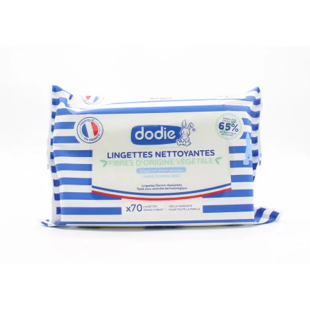 Dodie Lingettes Nettoyantes Fibres d'Origine Végétale X70 - Univers Pharmacie
