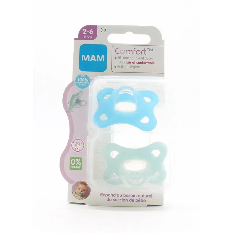 MAM Comfort Sucette 2-6 mois Bleu X2 - Univers Pharmacie