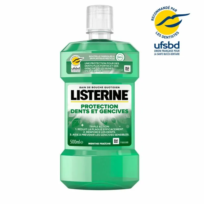 Listerine Protection Dents et Gencives Bain de Bouche Menthe Fraîche 500ml - Univers Pharmacie