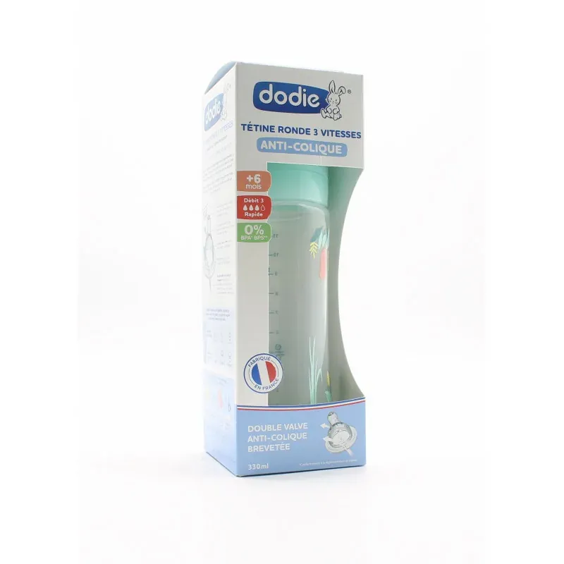 Dodie Biberon Anti-colique +6mois Vert Valentin 330ml - Univers Pharmacie