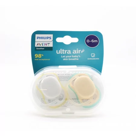 Philips Avent Ultra Air Sucette 0-6m Jaune X2 - Univers Pharmacie