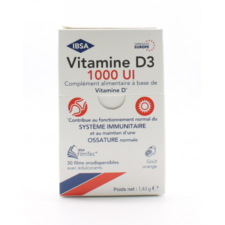 IBSA Vitamine D3 1000 Ul 30 films orodispersibles - Univers Pharmacie