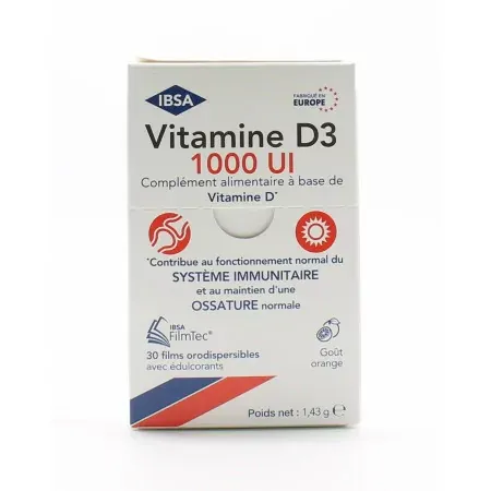 IBSA Vitamine D3 1000 Ul 30 films orodispersibles - Univers Pharmacie