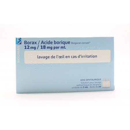 Biogaran Borax Acide Borique 12mg / 18mg 20 unidoses - Univers Pharmacie