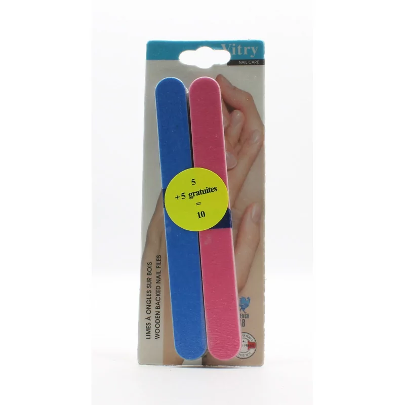 Vitry Limes à ongles sur bois bleu et rose X10 - Univers Pharmacie