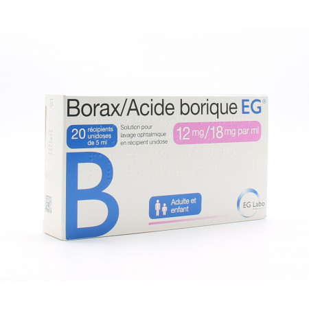 Borax/Acide Borique EG 12mg/18mg 20 unidoses - Univers Pharmacie