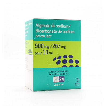 Alginate de Sodium/Bicarbonate de Sodium Arrow Lab 500mg/267mg 24 sachets - Univers Pharmacie